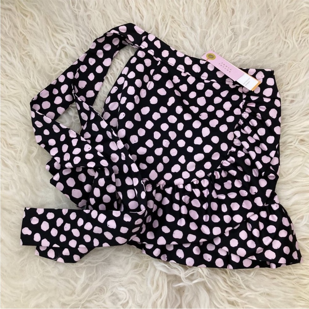 Tanya Taylor Daphne Polka Dot Flounce Ruffle Mini Skirt in Black & Pink - NWT - Picture 5 of 12